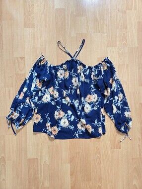 BNWOT Forever21 Women’s Navy Floral Off-Shoulder halter neck Blouse